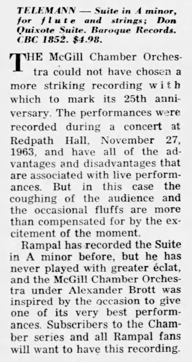 The Montreal Star, 24 avril 1965, rubrique „Current Recordings“ en page 149